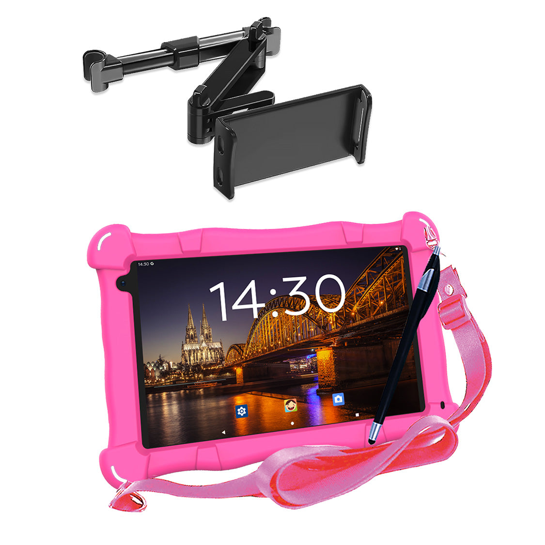 AngelTech Unterwegs-Paket SLIM – Kindertablet + Tablethalterung fürs Auto