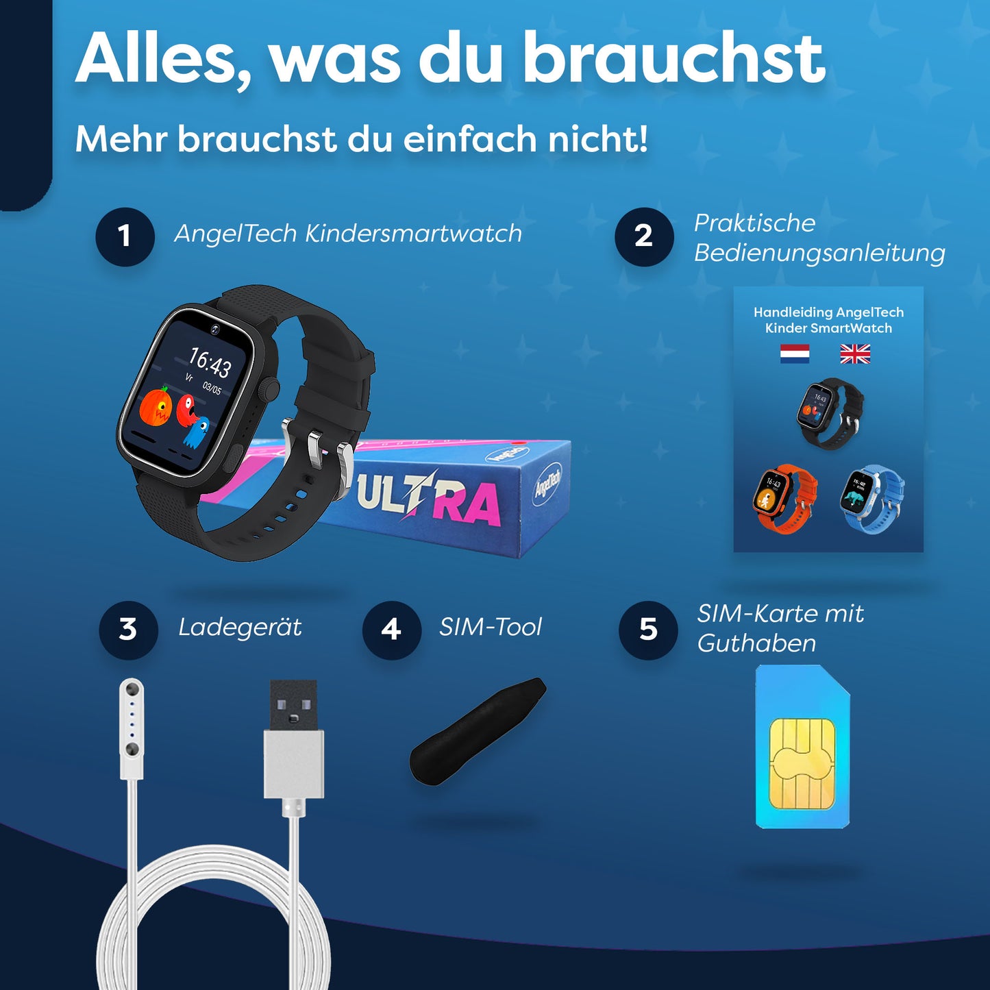 AngelTech Kinder-Smartwatch Ultra – Schwarz
