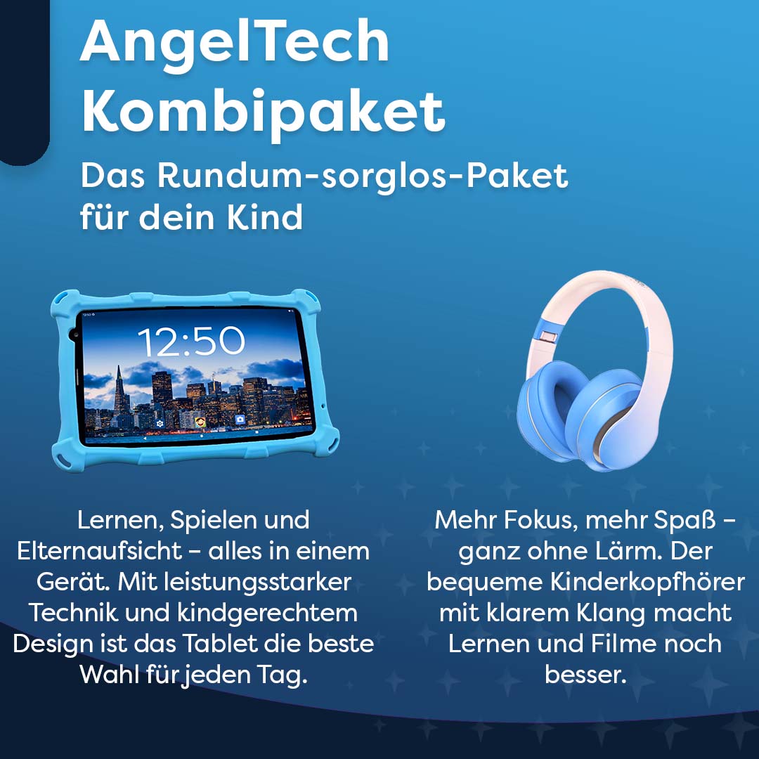 AngelTech Kinderpaket PRO MAX – Kindertablet + Kinderkopfhörer