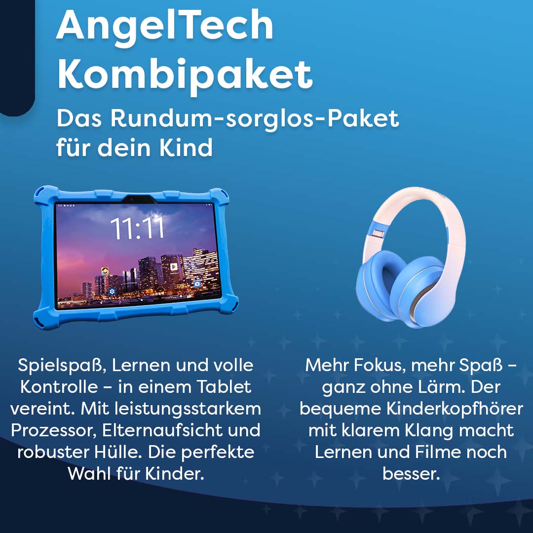 AngelTech Kinderpaket PRO II – Kindertablet + Kinderkopfhörer