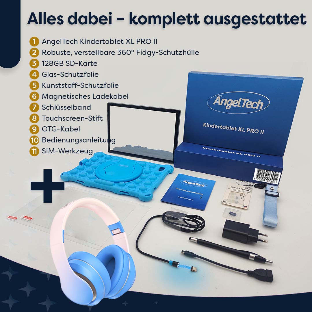 AngelTech Kinderpaket PRO II – Kindertablet + Kinderkopfhörer