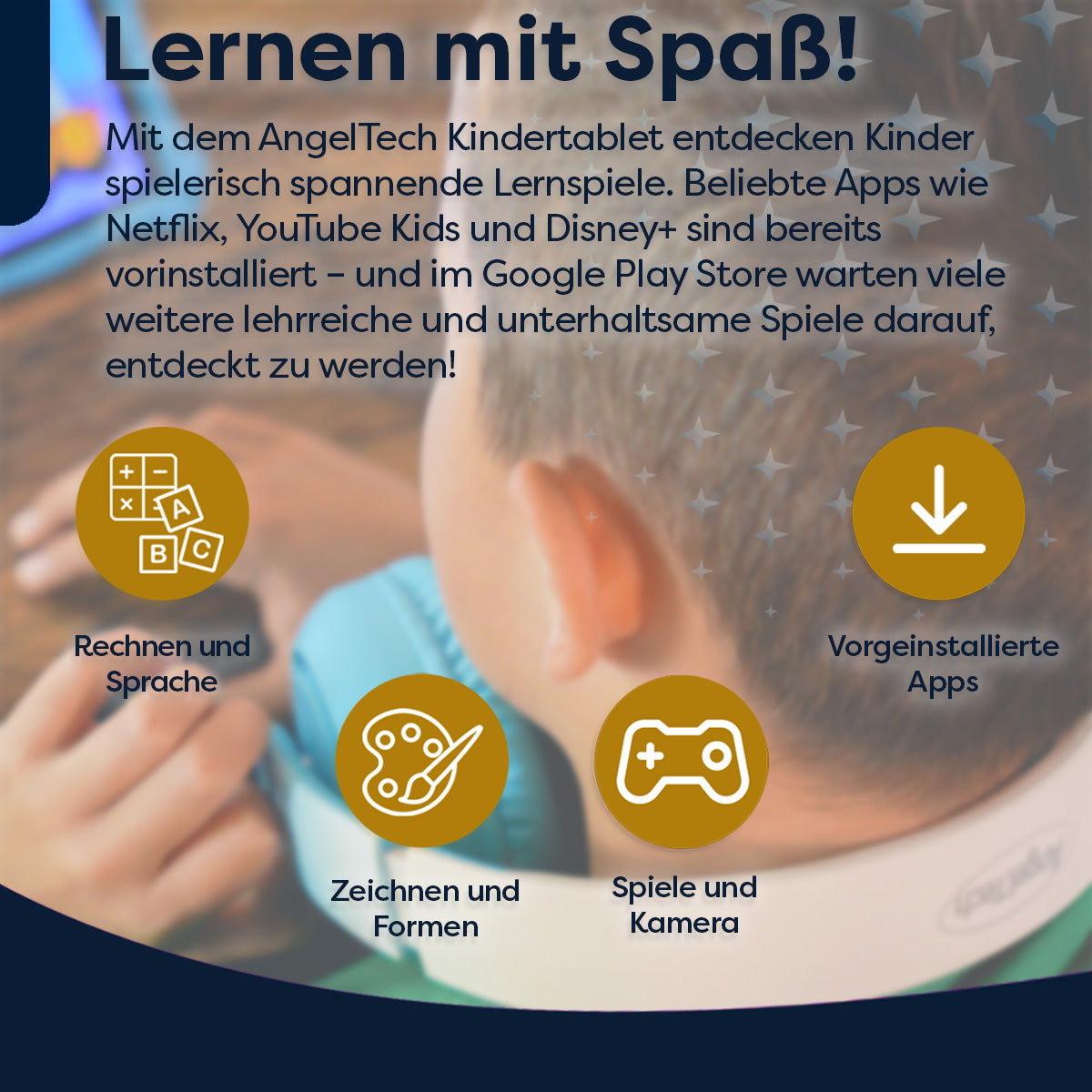 AngelTech Kinderpaket SLIM – Kindertablet + Kinderkopfhörer