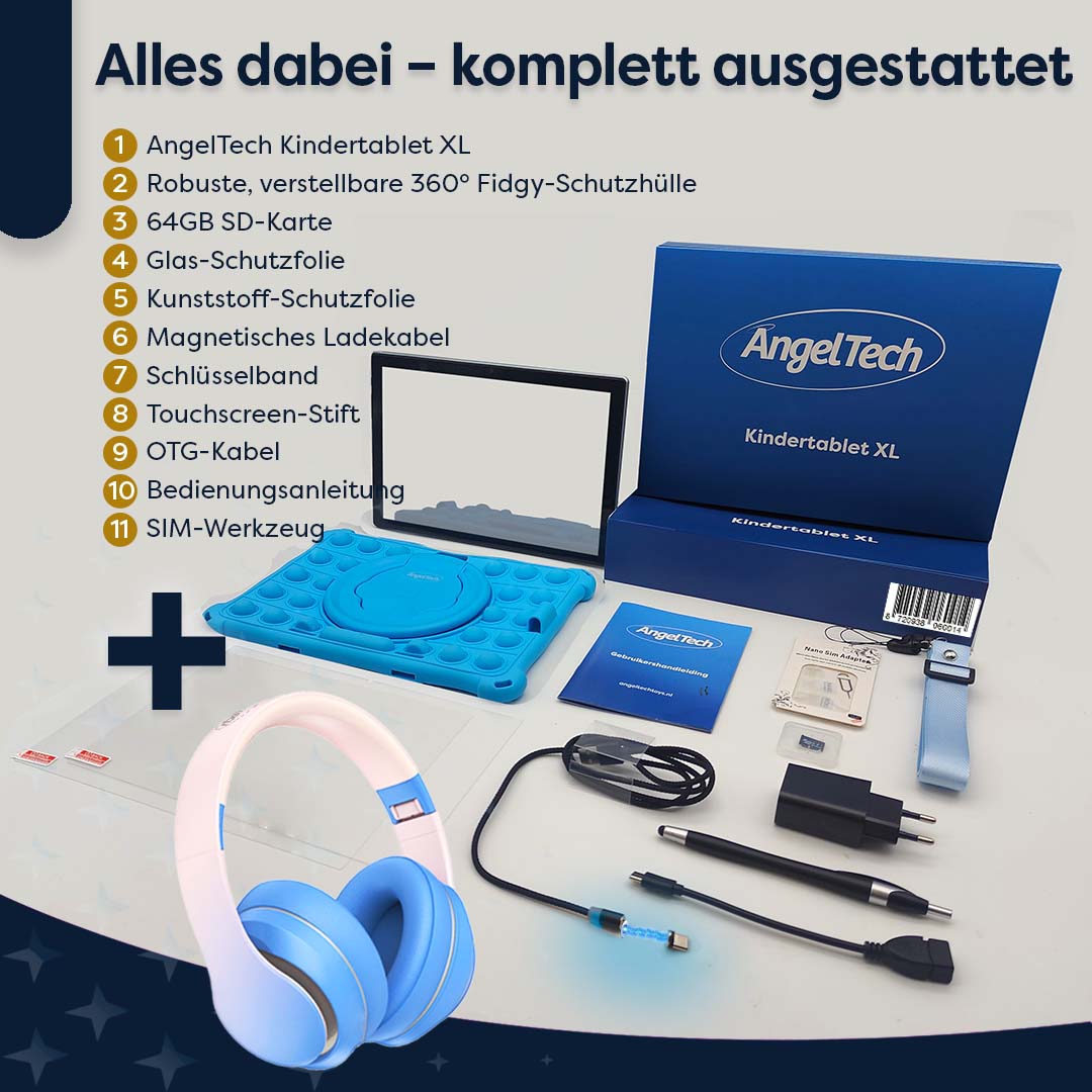 AngelTech Kinderpaket XL – Kindertablet + Kinderkopfhörer