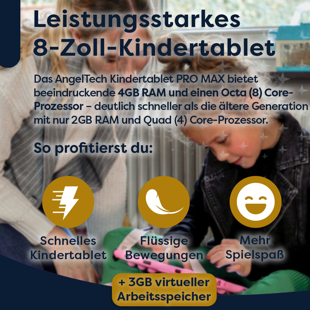 AngelTech Unterwegs-Paket PRO MAX – Kindertablet + Tablethalterung fürs Auto
