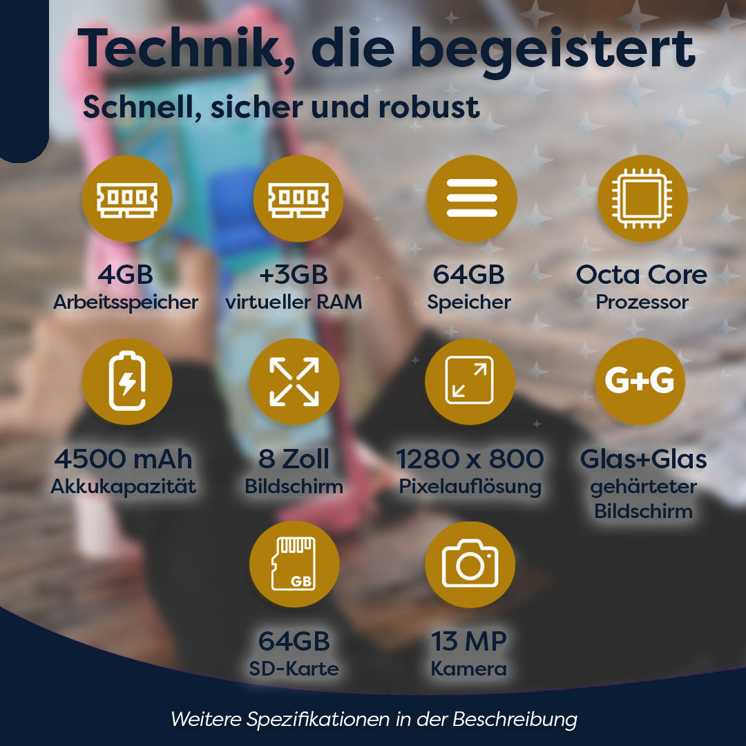 AngelTech Unterwegs-Paket PRO MAX – Kindertablet + Tablethalterung fürs Auto