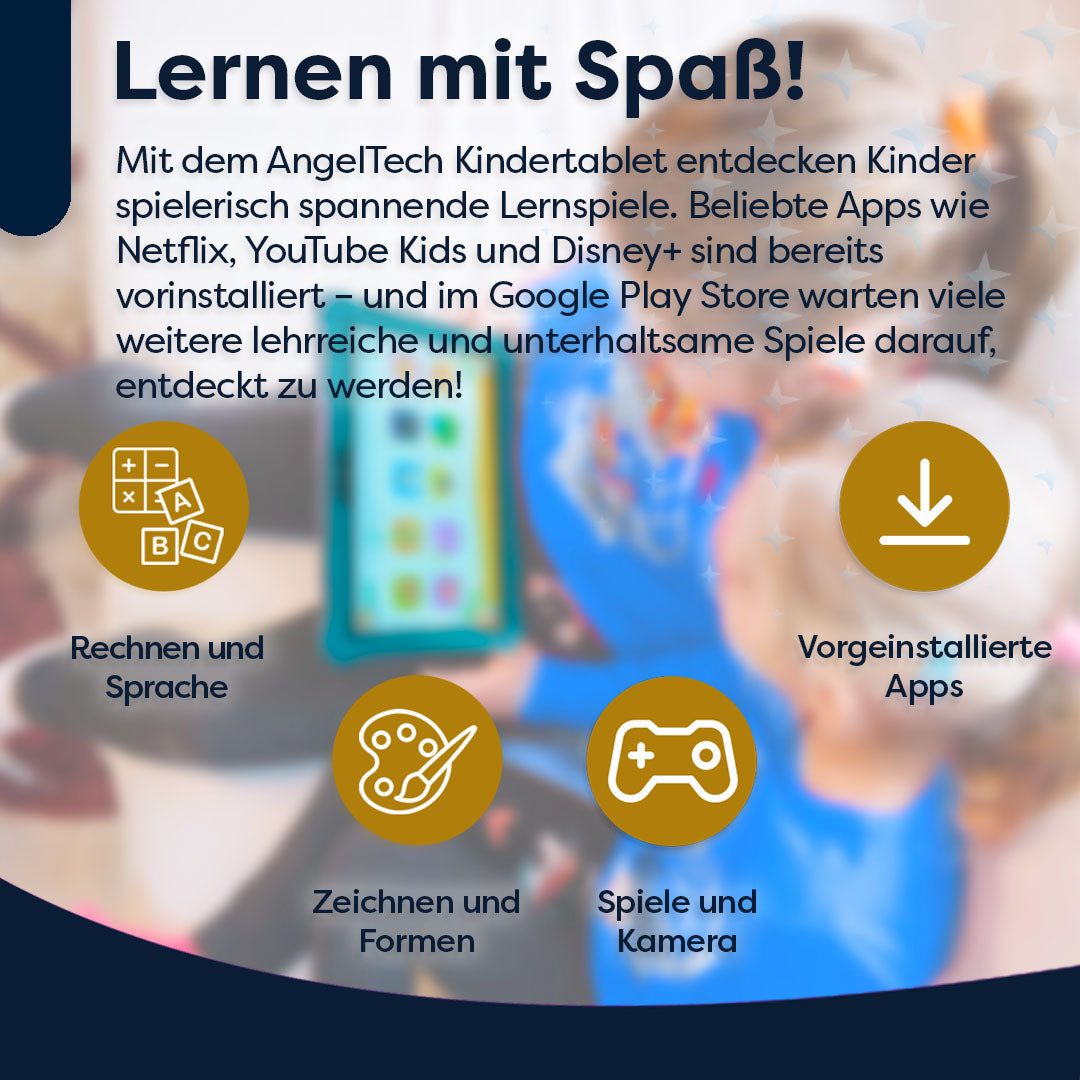 AngelTech Unterwegs-Paket PRO MAX – Kindertablet + Tablethalterung fürs Auto