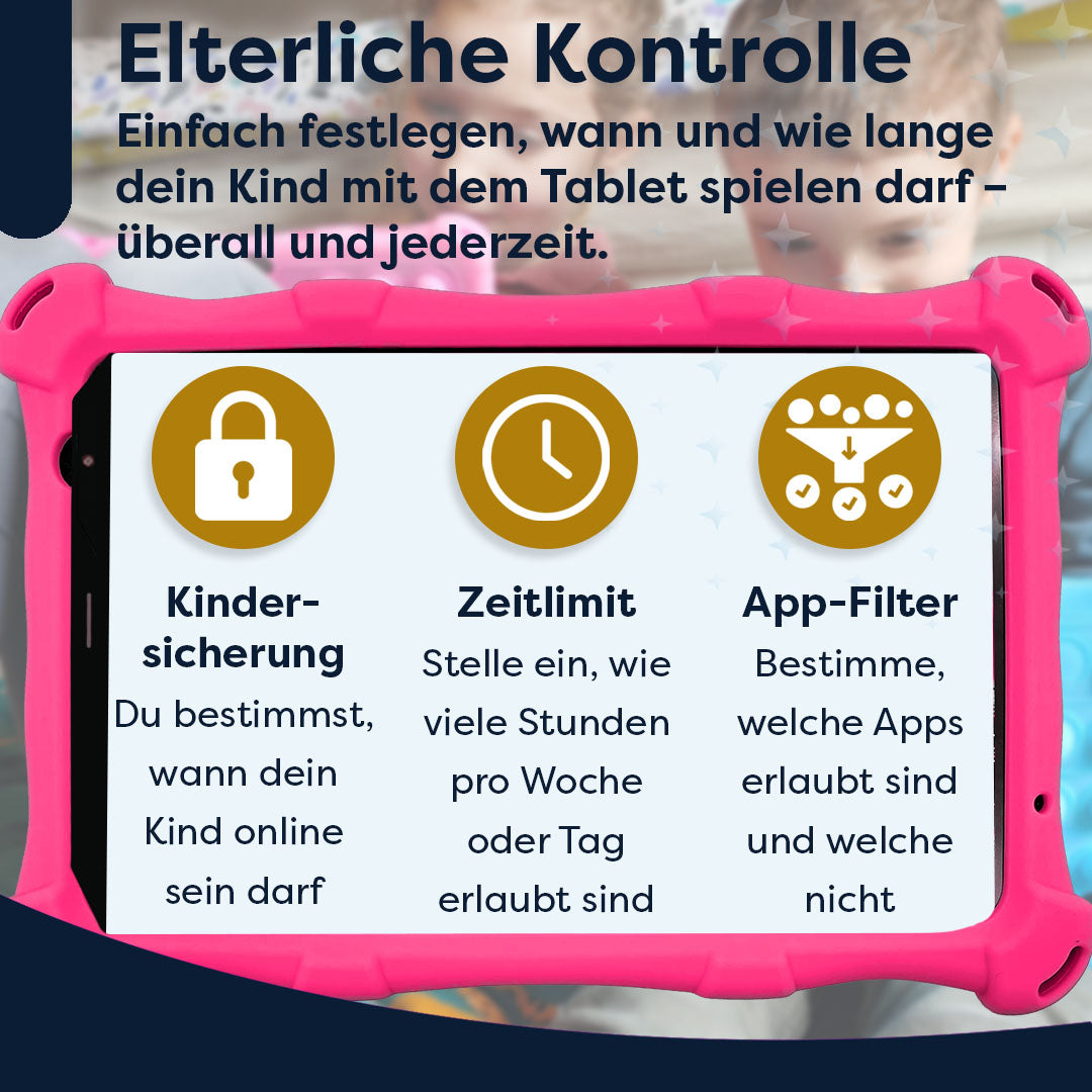 AngelTech Unterwegs-Paket PRO MAX – Kindertablet + Tablethalterung fürs Auto