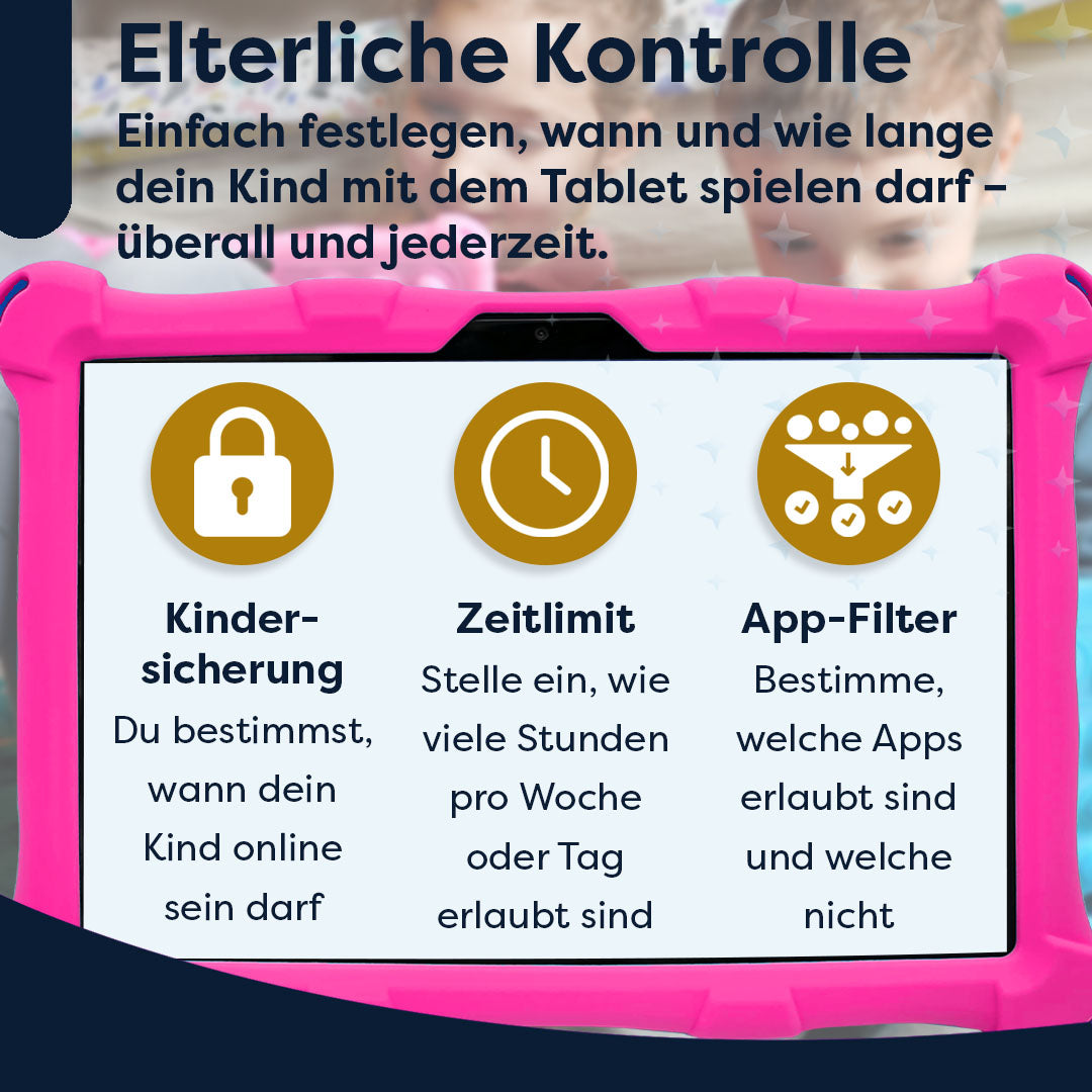 AngelTech Unterwegs-Paket XL PRO II – Kindertablet + Tablethalterung fürs Auto
