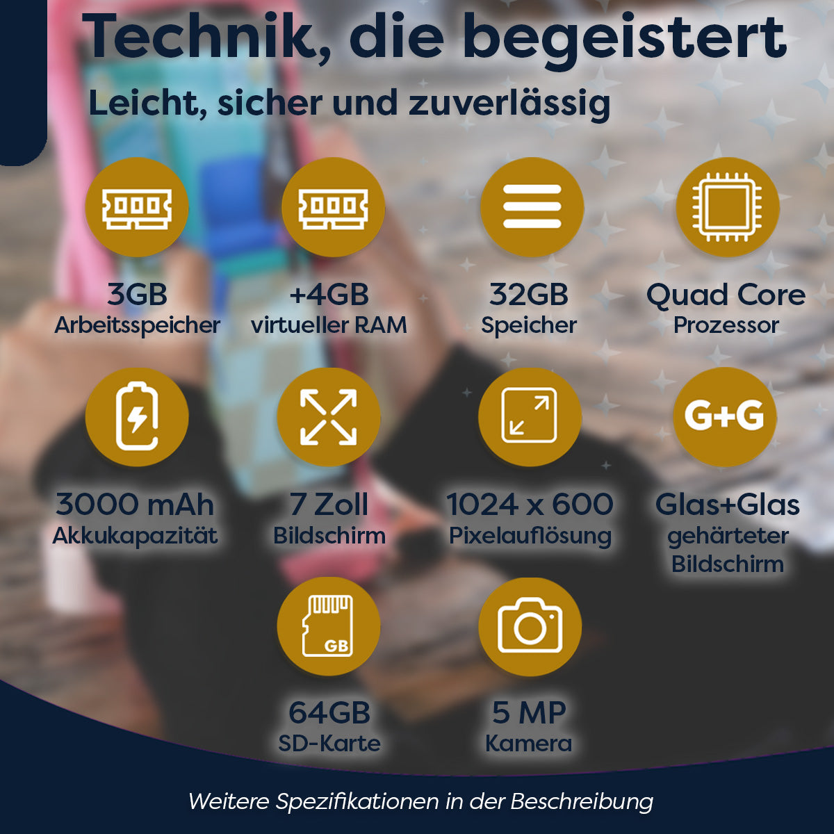 AngelTech Unterwegs-Paket SLIM – Kindertablet + Tablethalterung fürs Auto