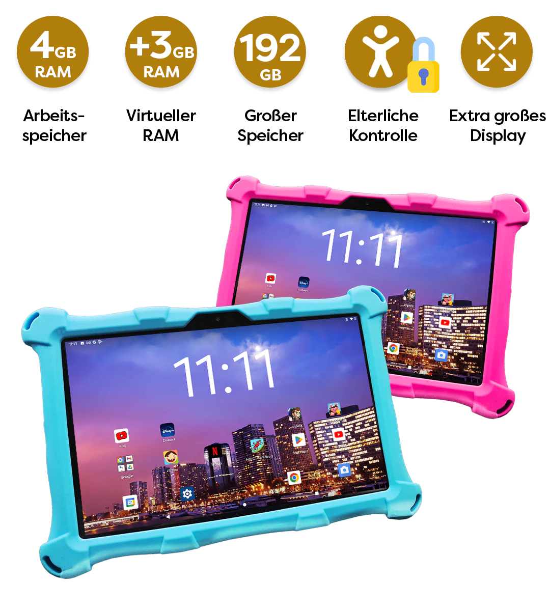 AngelTech Unterwegs-Paket XL PRO II – Kindertablet + Tablethalterung fürs Auto