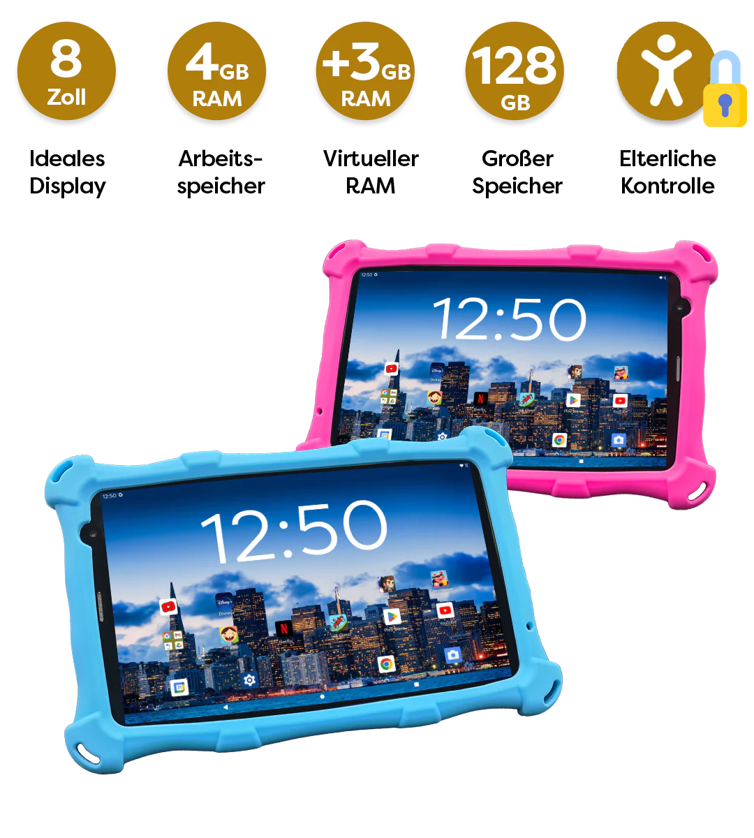 AngelTech Unterwegs-Paket PRO MAX – Kindertablet + Tablethalterung fürs Auto