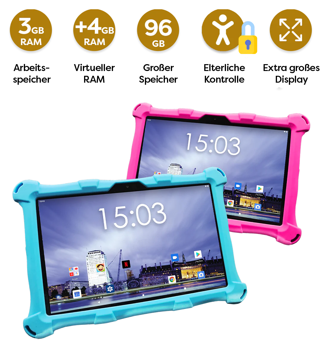 AngelTech Unterwegs-Paket XL – Kindertablet + Tablethalterung fürs Auto