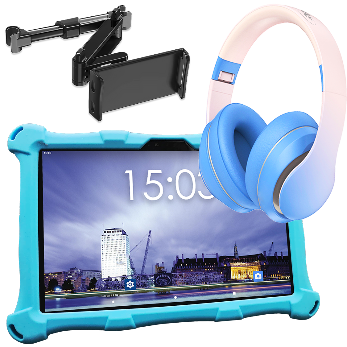 AngelTech Unterwegs-Paket XL – Kindertablet + Tablethalterung fürs Auto