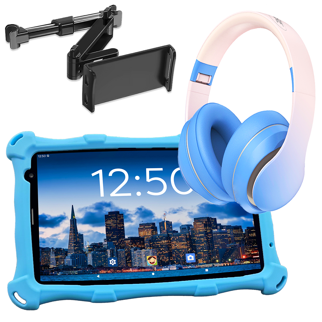 AngelTech Unterwegs-Paket PRO MAX – Kindertablet + Tablethalterung fürs Auto
