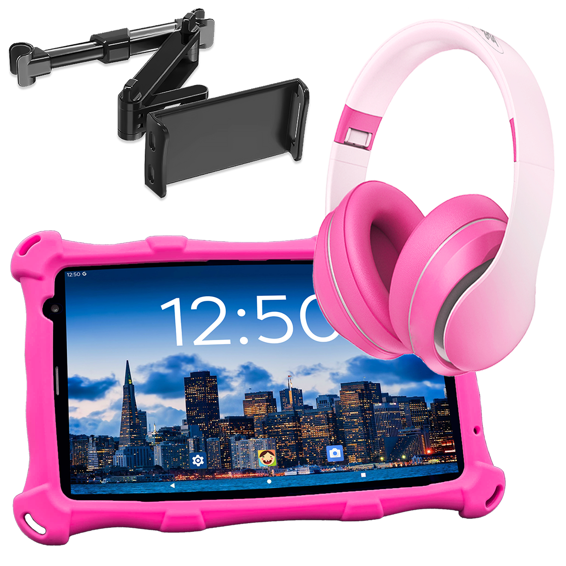 AngelTech Unterwegs-Paket PRO MAX – Kindertablet + Tablethalterung fürs Auto