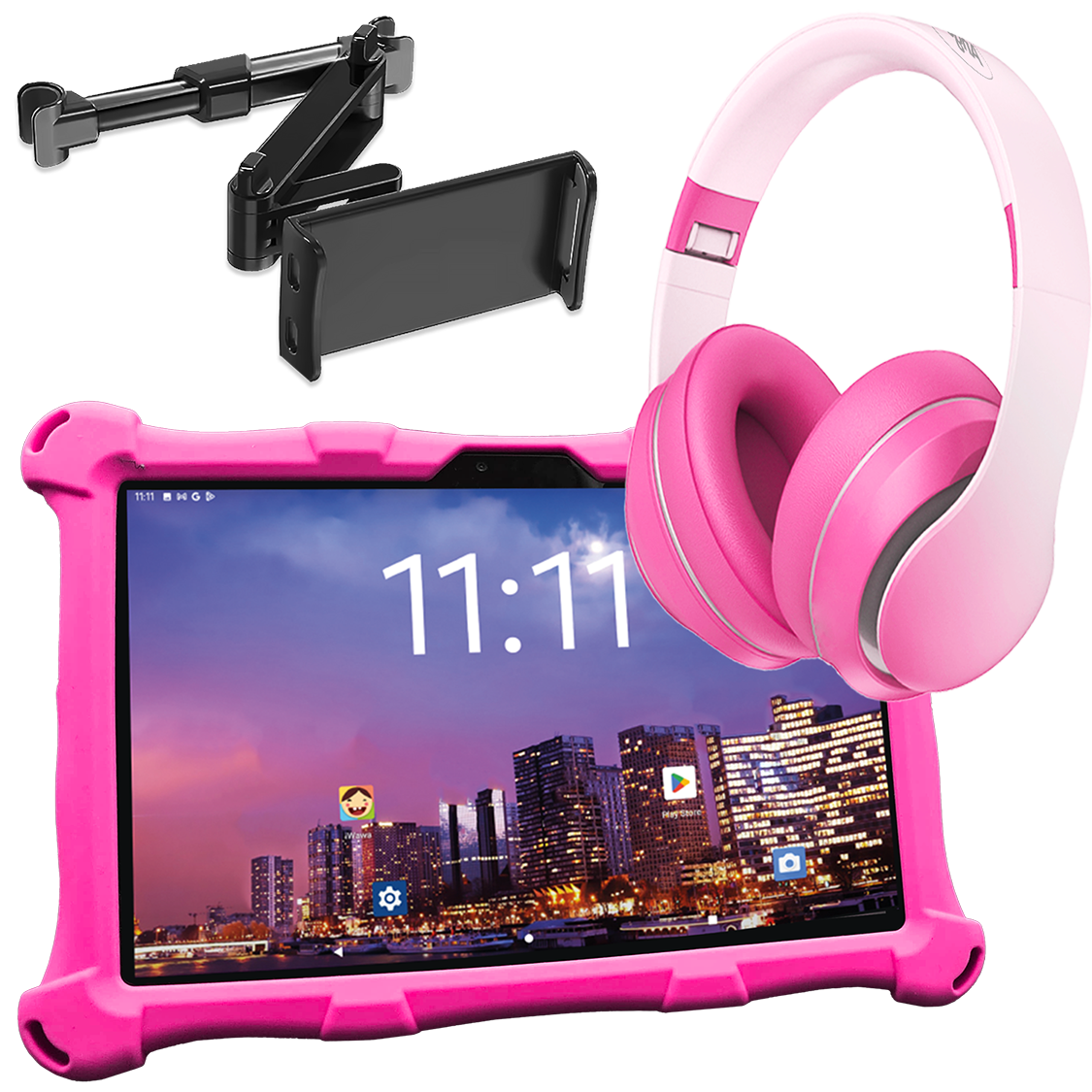 AngelTech Unterwegs-Paket XL PRO II – Kindertablet + Tablethalterung fürs Auto