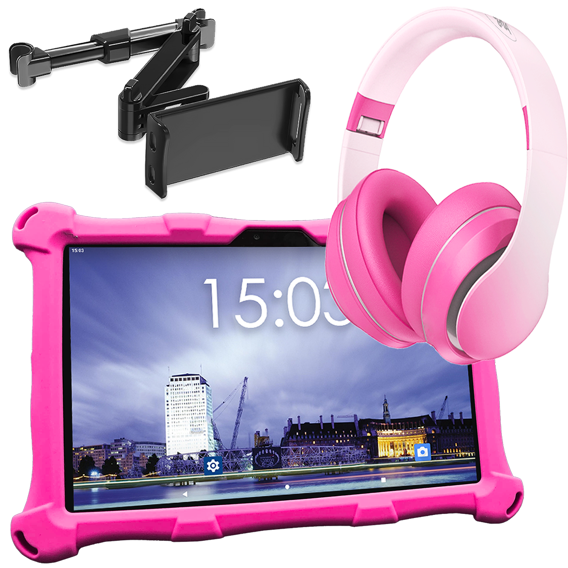 AngelTech Unterwegs-Paket XL – Kindertablet + Tablethalterung fürs Auto