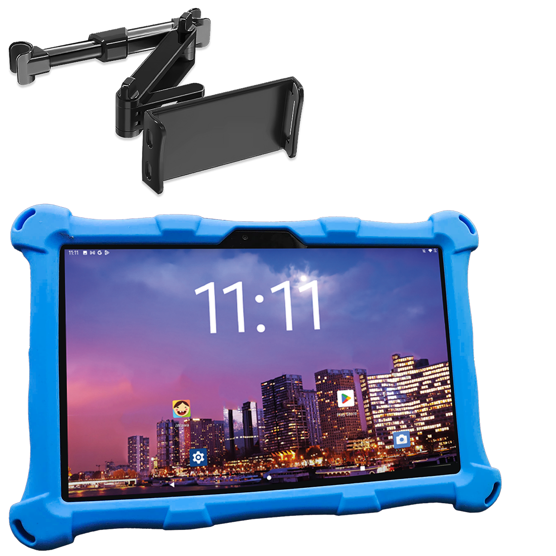 AngelTech Unterwegs-Paket XL PRO II – Kindertablet + Tablethalterung fürs Auto