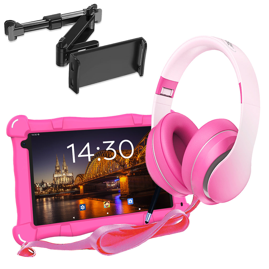 AngelTech Unterwegs-Paket SLIM – Kindertablet + Tablethalterung fürs Auto