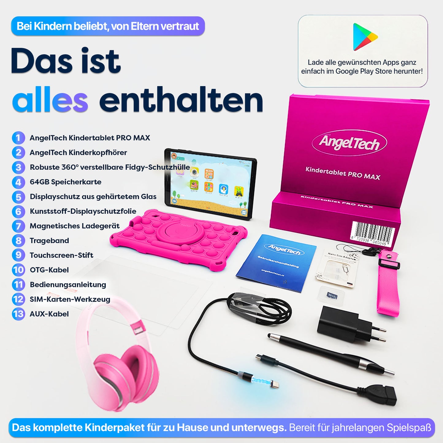 AngelTech Kinderpaket PRO MAX – Kindertablet + Kinderkopfhörer
