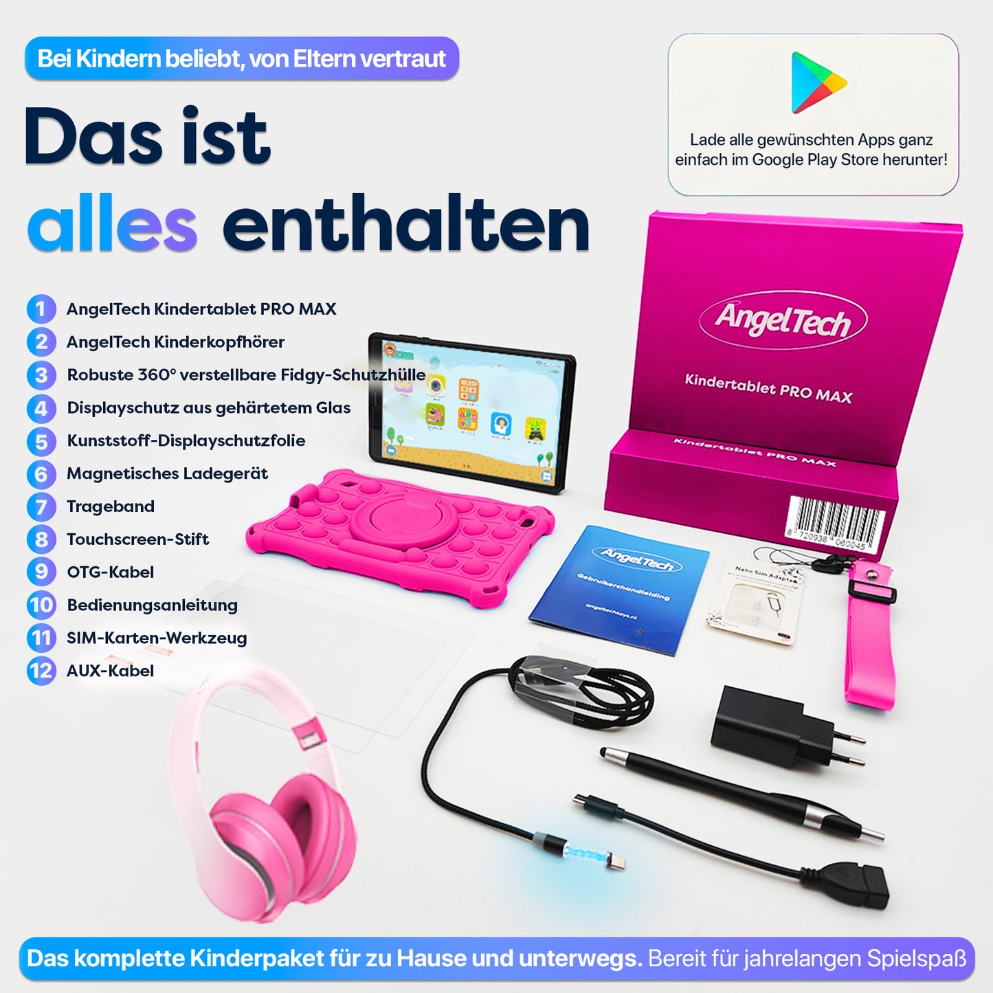 AngelTech Kinderpaket PRO MAX – Kindertablet + Kinderkopfhörer