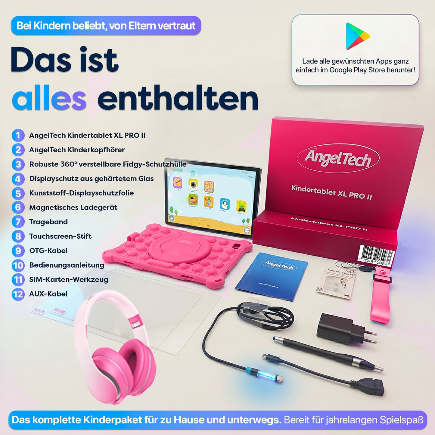 AngelTech Kinderpaket PRO II – Kindertablet + Kinderkopfhörer