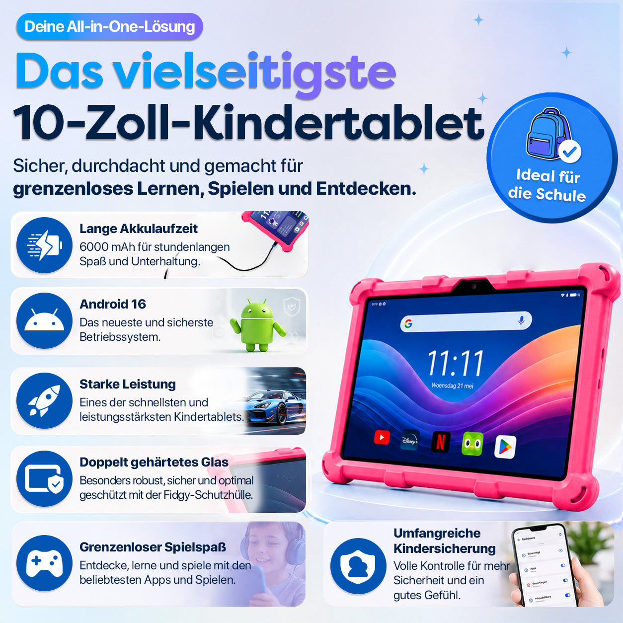 AngelTech Kinderpaket PRO II – Kindertablet + Kinderkopfhörer