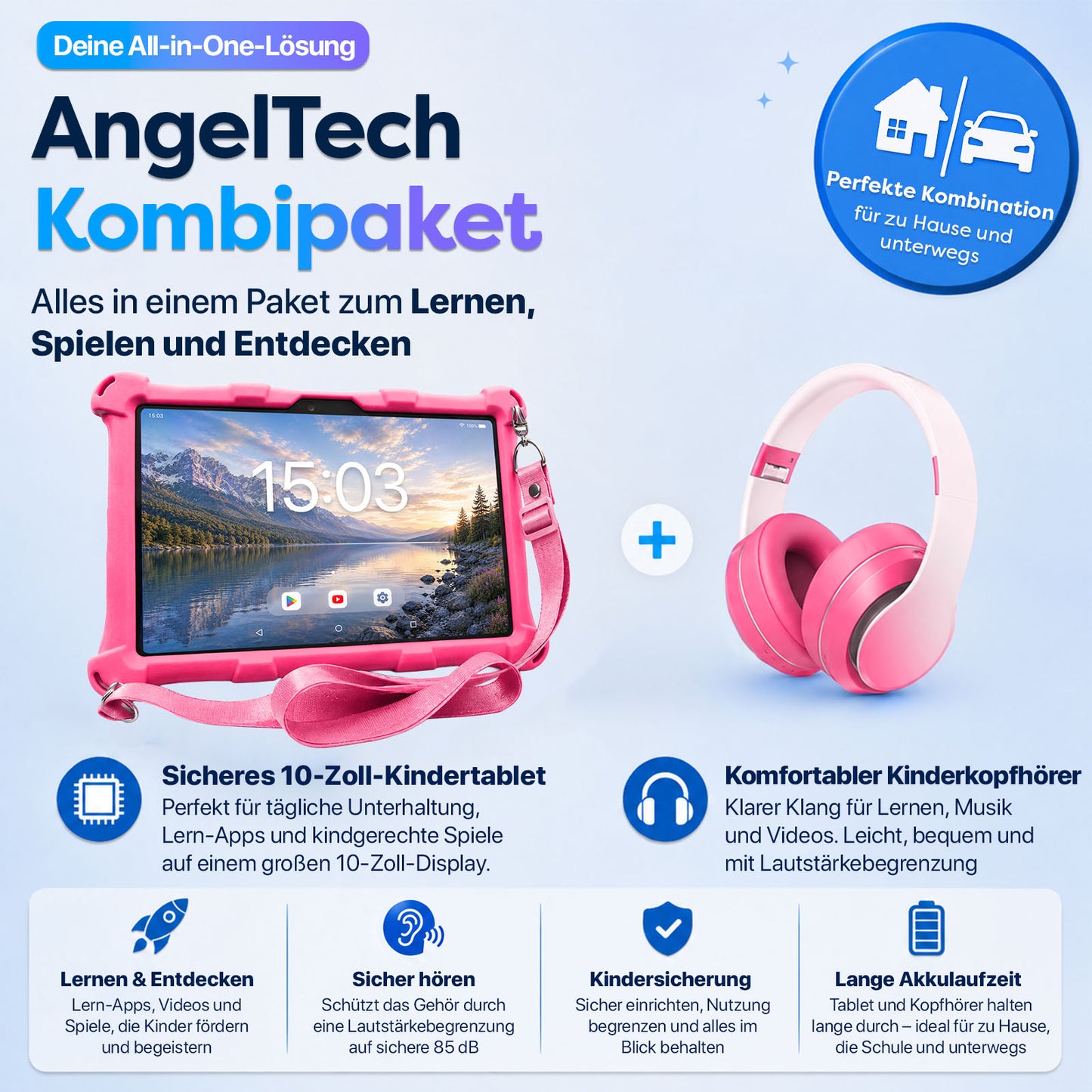 AngelTech Kinderpaket XL – Kindertablet + Kinderkopfhörer
