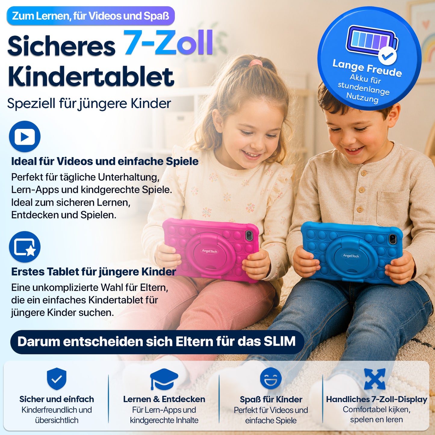 AngelTech Kinderpaket SLIM – Kindertablet + Kinderkopfhörer