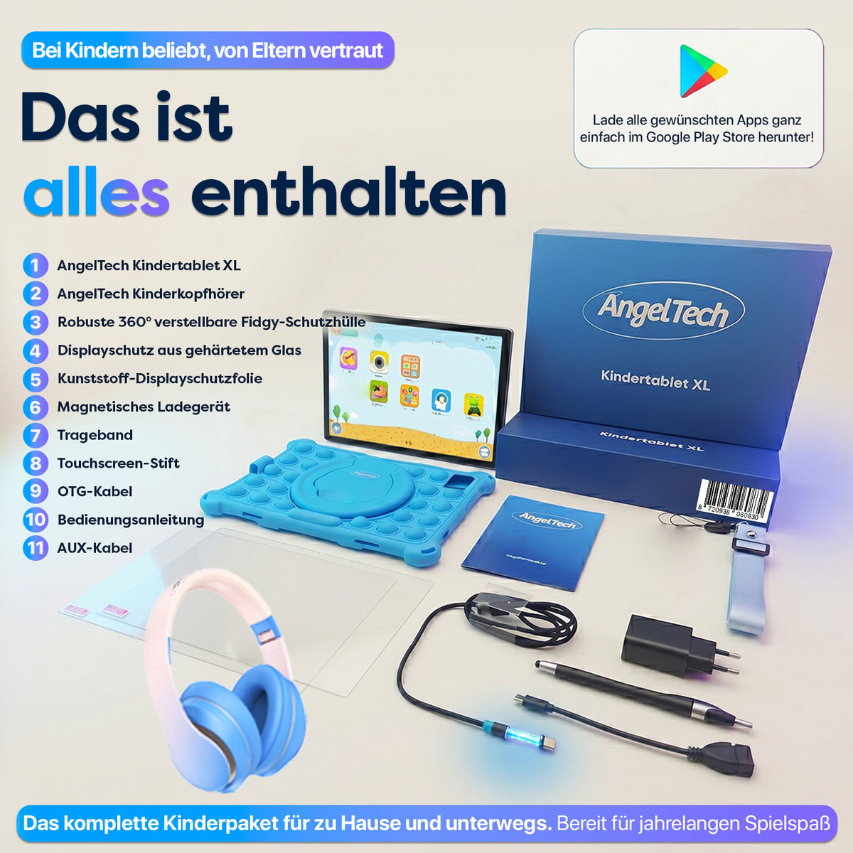 AngelTech Kinderpaket XL – Kindertablet + Kinderkopfhörer