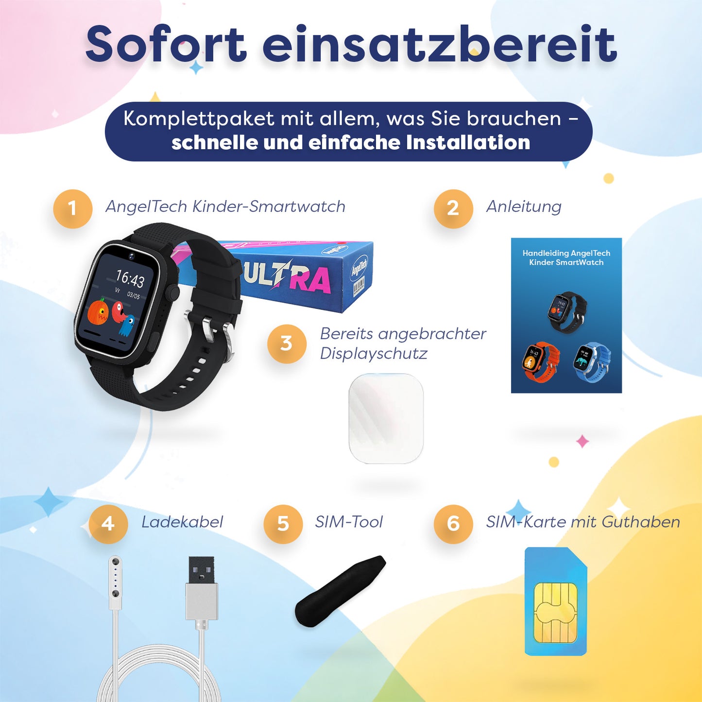AngelTech Kinder-Smartwatch Ultra – Schwarz