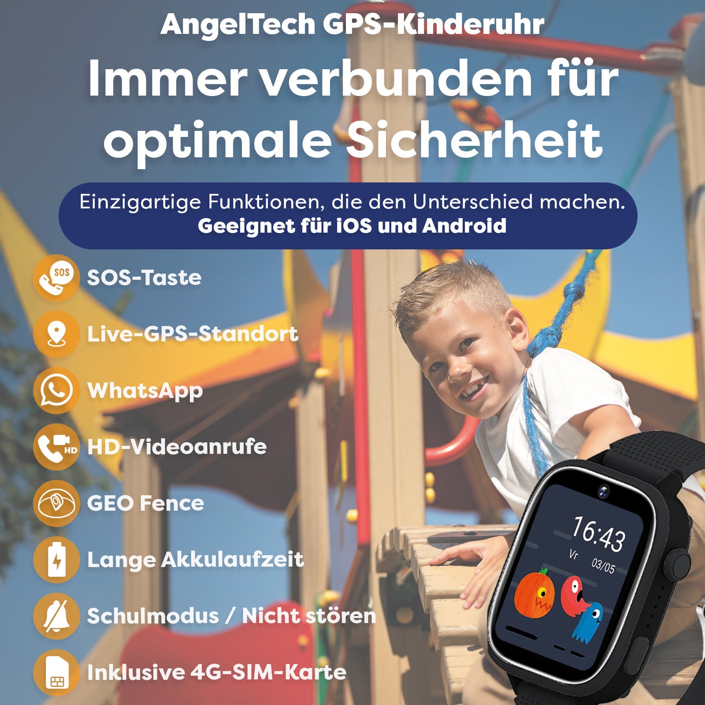 AngelTech Kinder-Smartwatch Ultra – Schwarz