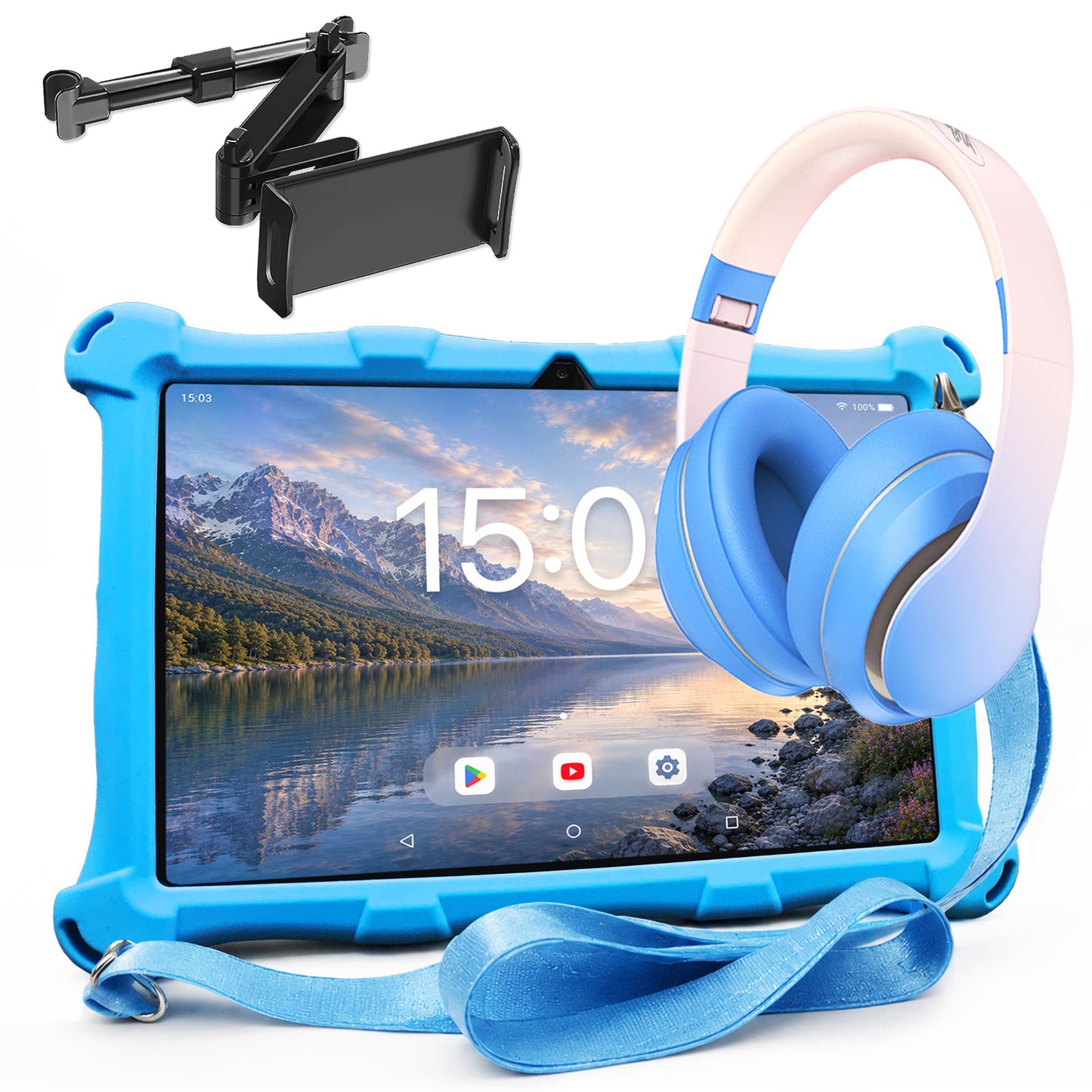 AngelTech Unterwegs-Paket XL – Kindertablet + Tablethalterung fürs Auto
