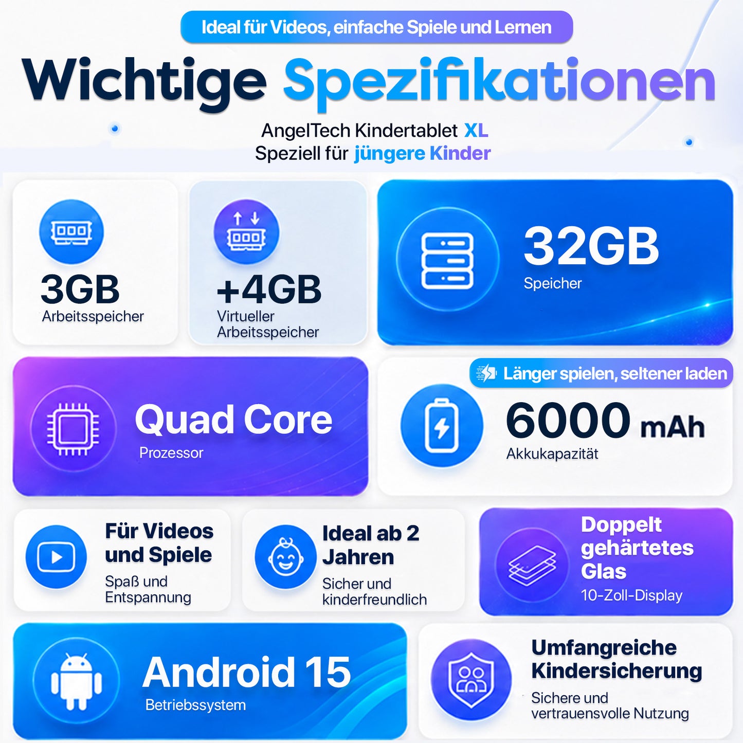 AngelTech Unterwegs-Paket XL – Kindertablet + Tablethalterung fürs Auto