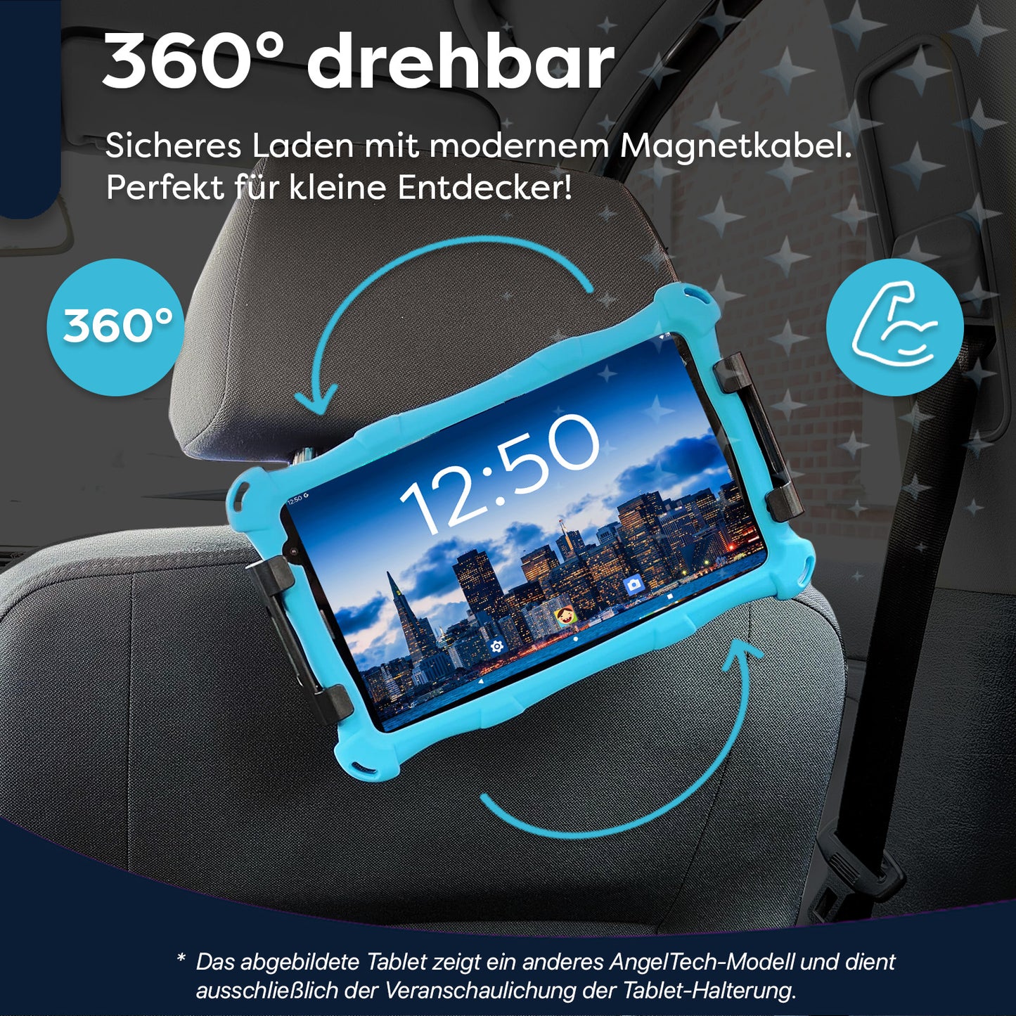 AngelTech Unterwegs-Paket XL – Kindertablet + Tablethalterung fürs Auto