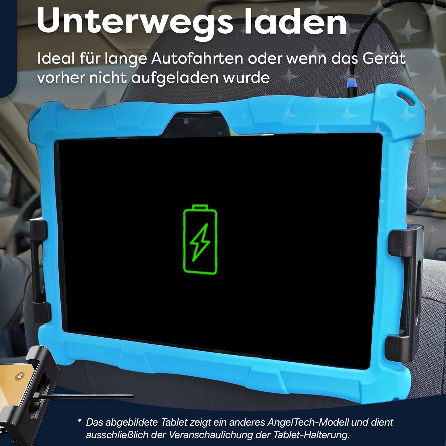 AngelTech Unterwegs-Paket XL – Kindertablet + Tablethalterung fürs Auto