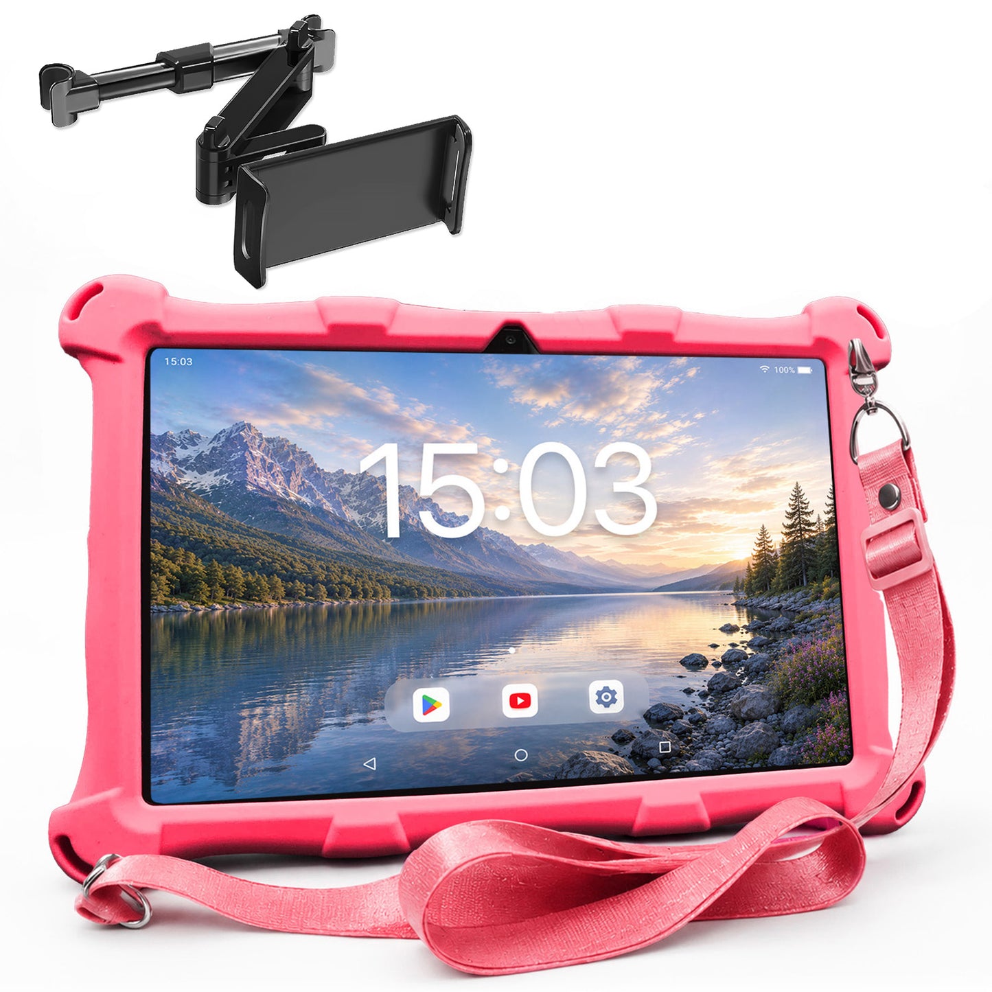AngelTech Unterwegs-Paket XL – Kindertablet + Tablethalterung fürs Auto