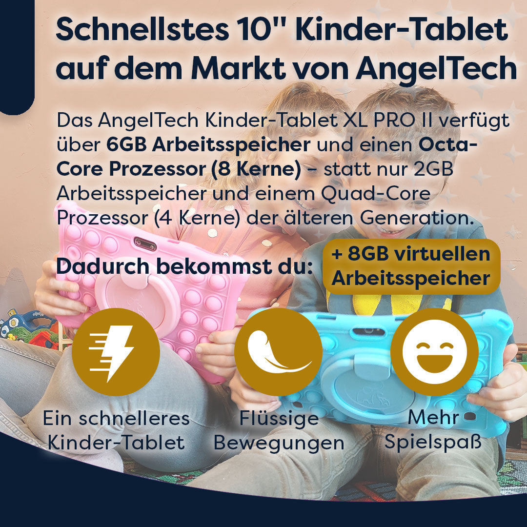 AngelTech Unterwegs-Paket XL PRO II – Kindertablet + Tablethalterung fürs Auto