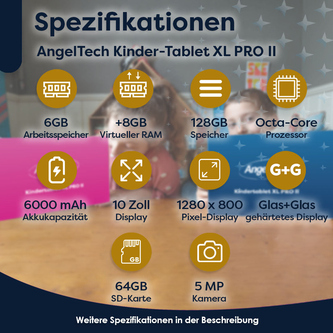 AngelTech Unterwegs-Paket XL PRO II – Kindertablet + Tablethalterung fürs Auto